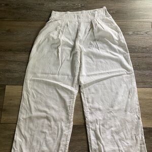 Abercrombie & Fitch Cream Elastic Waist Linen Pants